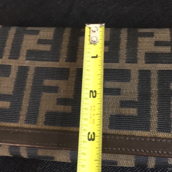 FENDI Zucca Navy Canvas and Brown Leather Snap Wallet 8 Credit Cards 4 Billfolds - Picture 15 of 16